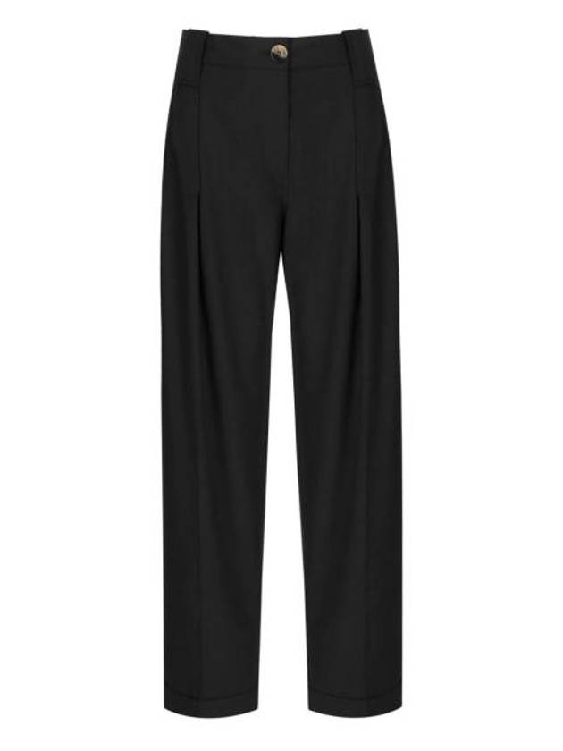 Drapey Melange Pleat Trousers Straight Pants Black - GANNI - BALAAN 2