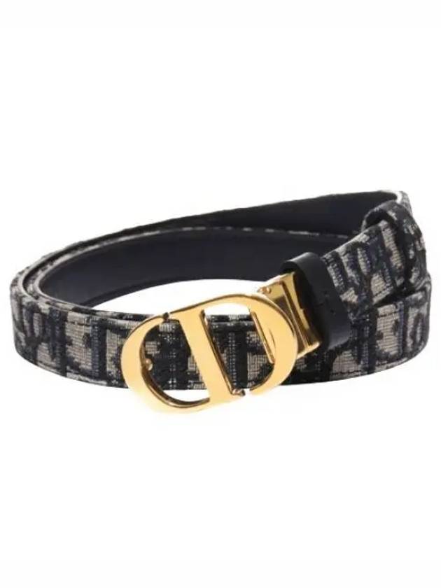 30 Montaigne Gold Hardware Jacquard Reversible Leather Belt Black Blue - DIOR - BALAAN 2