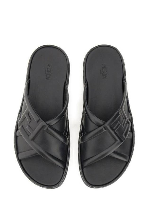 FF Logo Cross Slippers Black - FENDI - BALAAN 2