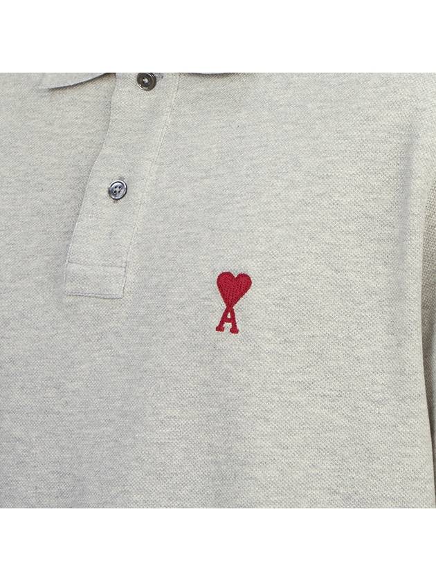 Men's Heart Logo Polo Shirt Grey - AMI - BALAAN 8