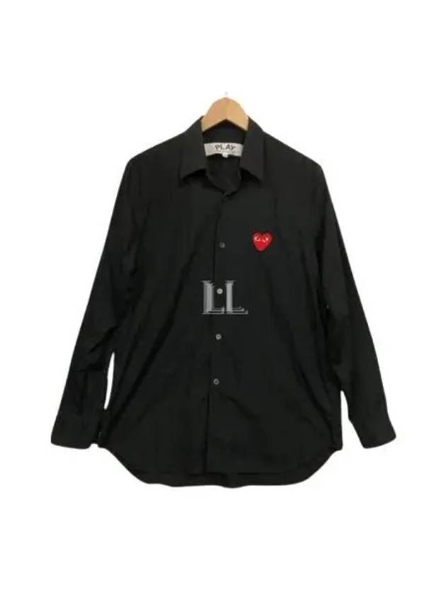 Men's Red Heart Logo Print Long Sleeve Shirt Black - COMME DES GARCONS - BALAAN 2