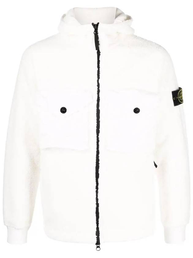 Men's Wappen Patch Shearling Hooded Jacket White - STONE ISLAND - BALAAN 2