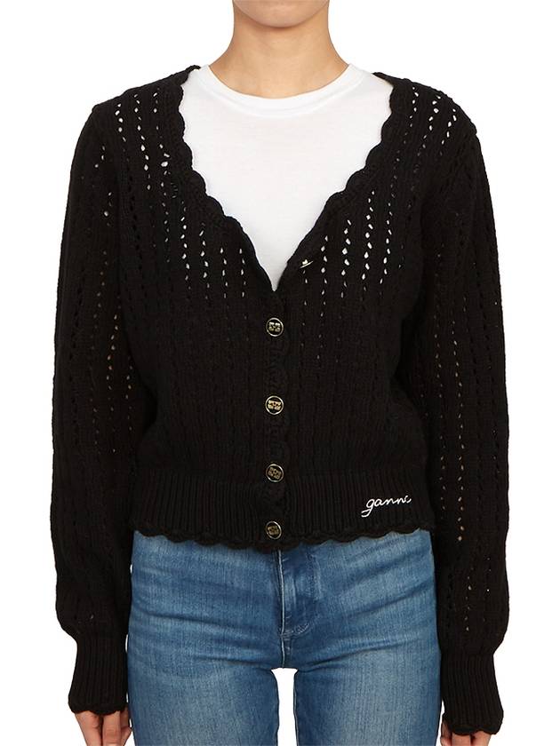 Lace Low One-Neck Cardigan Black - GANNI - BALAAN 3