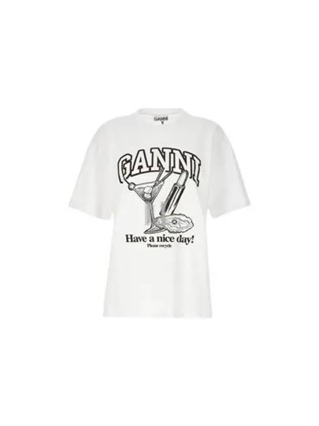 Women's Cocktail Print Relaxed Fit Short Sleeve T-Shirt White - GANNI - BALAAN 2