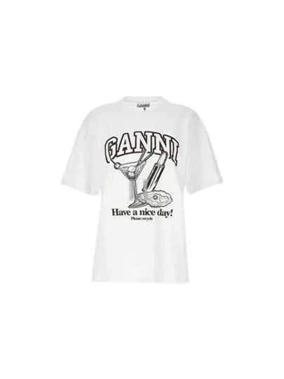 Women's Cocktail Print Relaxed Fit Short Sleeve T-Shirt White - GANNI - BALAAN 2