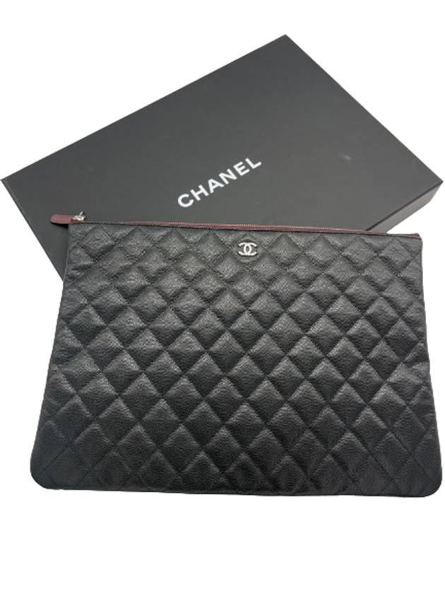 Large Classic Caviar Silver Logo Clutch Bag Black - CHANEL - BALAAN 7