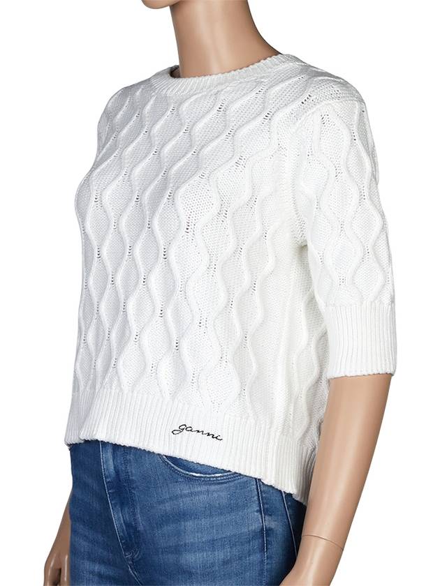 Cable Open Back Cotton Knit Top White - GANNI - BALAAN 3