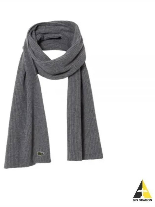 Ribbed Wool Muffler Grey - LACOSTE - BALAAN 2