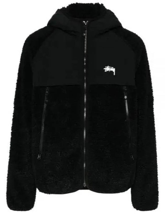 118530 BLACK Sherpa panel hooded jacket - STUSSY - BALAAN 1
