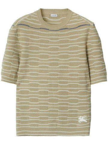 Logo Striped Knit Top Safari - BURBERRY - BALAAN 1