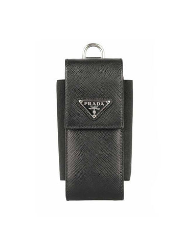 Saffiano triangle logo leather smartphone holder black - PRADA - BALAAN 1