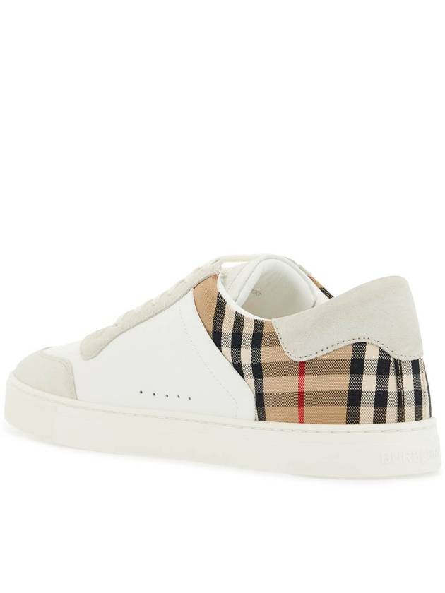 Check Leather Suede Sneakers Natural White Archive Beige - BURBERRY - BALAAN 4