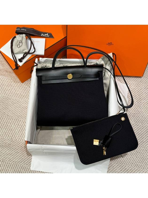 Erbag 31 Shoulder Tote Women's Black Canvas Gold Plated - HERMES - BALAAN 1