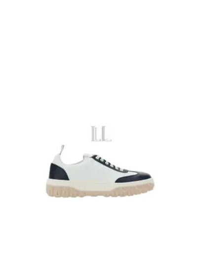 Calf Suede Cable Knit Low Top Sneakers White Navy - THOM BROWNE - BALAAN 2