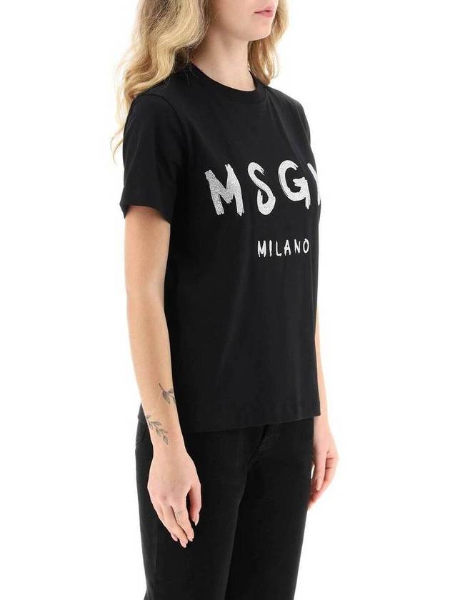 Glitter Logo Crewneck Short Sleeve T Shirt Black - MSGM - BALAAN 5