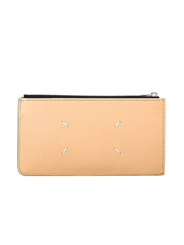 Stitched Zipper Card Wallet Beige Black - MAISON MARGIELA - BALAAN 1