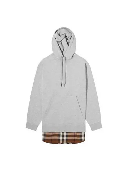 Check Panel Cotton Oversized Hoodie Melange Grey - BURBERRY - BALAAN 2