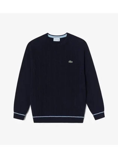 Men s Cable Round Sweater Dark Navy - LACOSTE - BALAAN 1