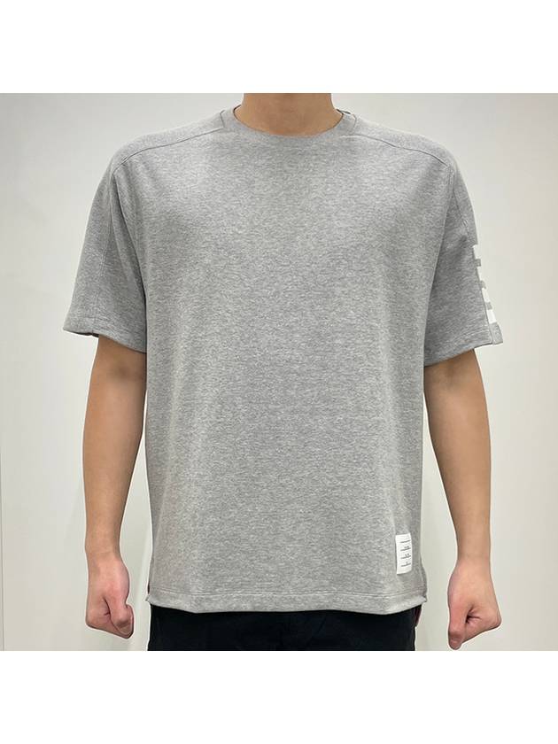 4-Bar Striped Cotton Short Sleeve T-Shirt Light Grey - THOM BROWNE - BALAAN 3