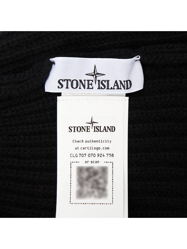 Logo Knit Beanie Black - STONE ISLAND - BALAAN 6