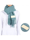 Logo Patch Fringe Wool Muffler Aquamarine - AMI - BALAAN 2