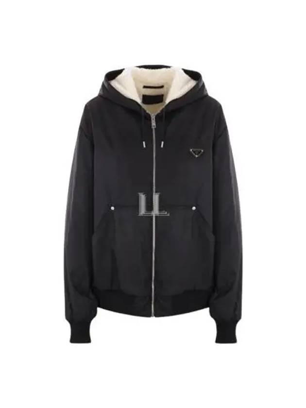 Triangle Logo Re-Nylon Zip Up Hoodie Black - PRADA - BALAAN 2