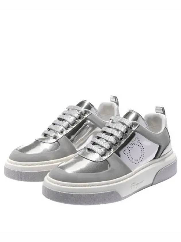 Metallic Low-Top Sneakers Grey - SALVATORE FERRAGAMO - BALAAN 2