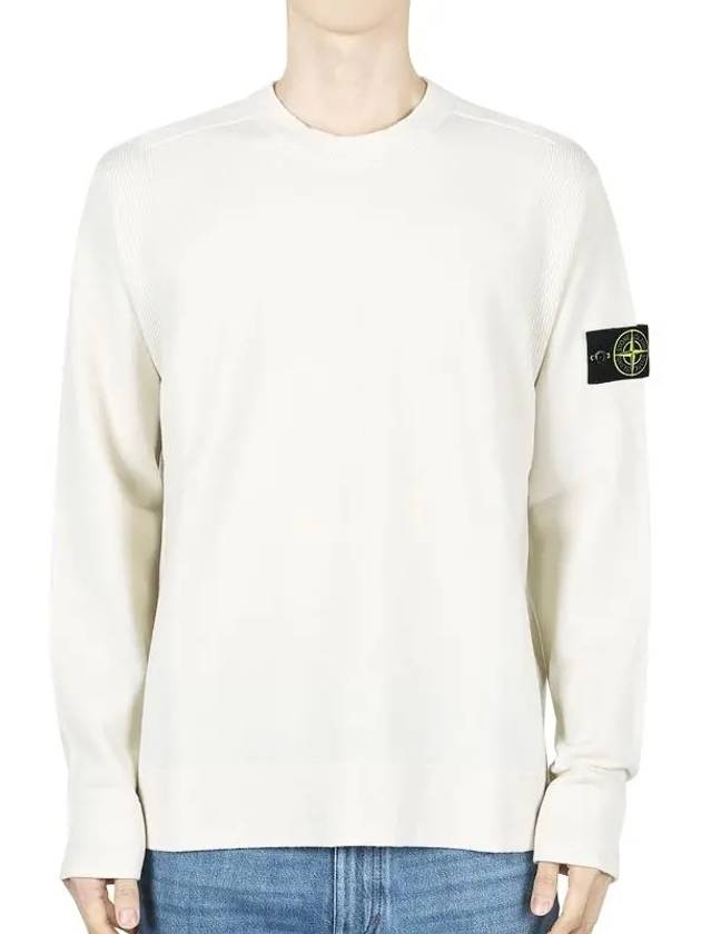 Compass Badge Crewneck Virgin Wool Knit Top Plaster - STONE ISLAND - BALAAN 3