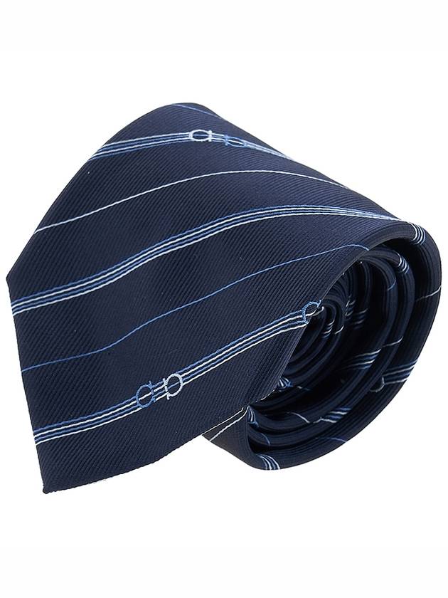 Men's Gancini Stripe Silk Tie Marine Blue - SALVATORE FERRAGAMO - BALAAN 11