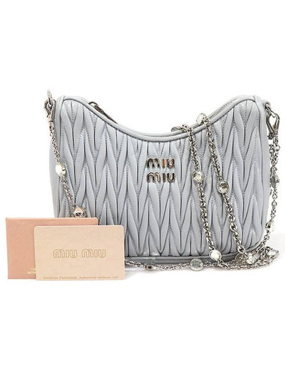 5BH211 Blue Gray Nappa Matelasse Crystal Chain 2WAY - MIU MIU - BALAAN 2