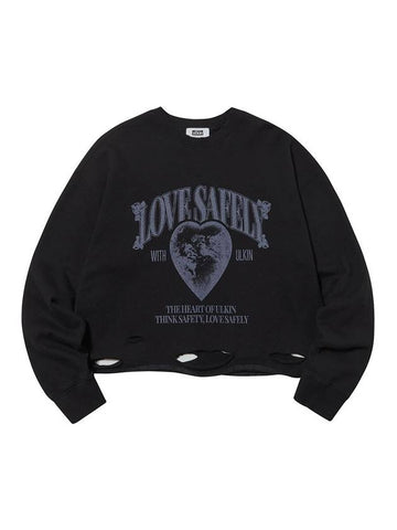 Destroyed Love Safely Semi Crop Sweatshirt Black - ULKIN - BALAAN 1