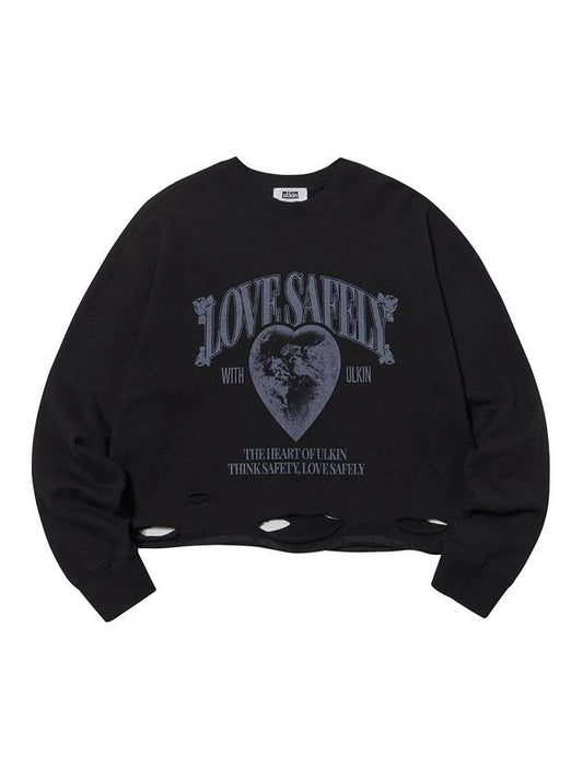 Destroyed Love Safely Semi Crop Sweatshirt Black - ULKIN - BALAAN 2