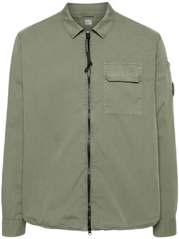 Gabardine Zip Up Long Sleeve Shirt Green - CP COMPANY - BALAAN 2