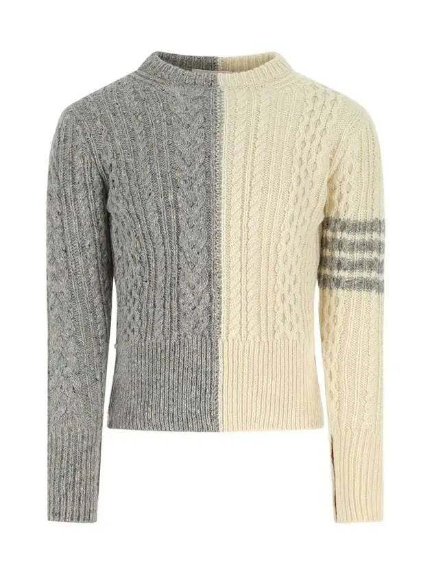 Two Tone Cable Wool Blend Knit Top - THOM BROWNE - BALAAN 3