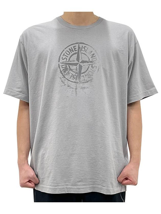 Men's Logo Print Crew Neck Short Sleeve T-Shirt Grey - STONE ISLAND - BALAAN 2