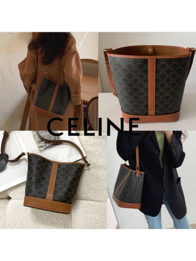 Medium Bucket In Triomphe Canvas And Calfskin Tan - CELINE - BALAAN 3