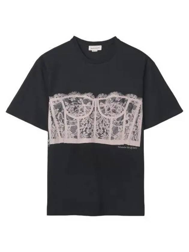 Lace corset short sleeve t shirt black - ALEXANDER MCQUEEN - BALAAN 1