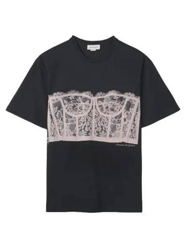 lace corset short sleeve t shirt black - ALEXANDER MCQUEEN - BALAAN 1