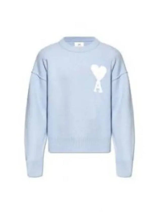 Big Heart Logo Wool Knit Top Blue - AMI - BALAAN 2