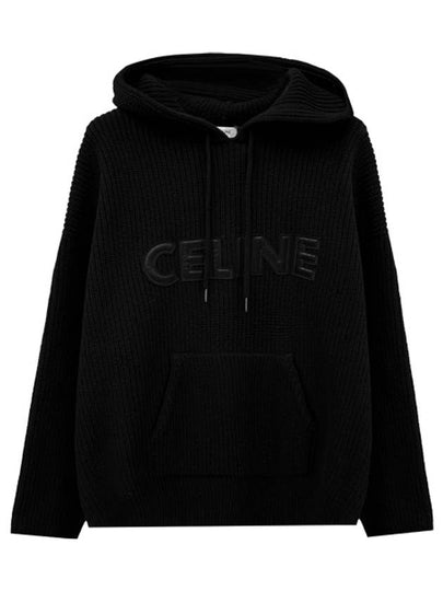 Logo Monochromic Wool Hoodie Black - CELINE - BALAAN 2