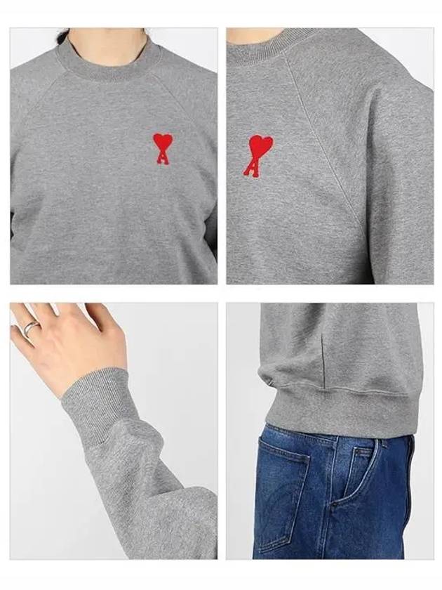 Cotton Heart Logo Sweatshirt Heather Grey - AMI - BALAAN 4