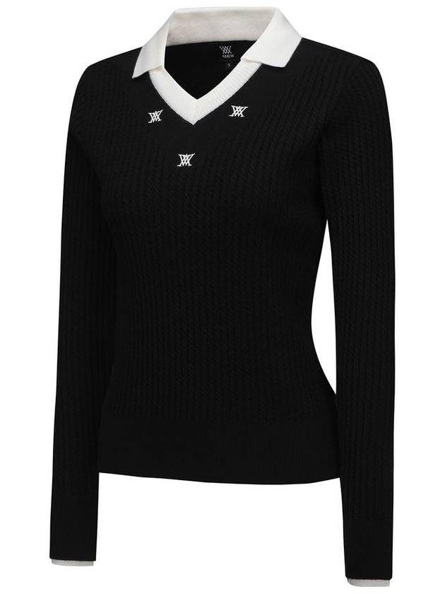 Official W LOGO POINT CABLE SWEATER BK - ANEWGOLF - BALAAN 3