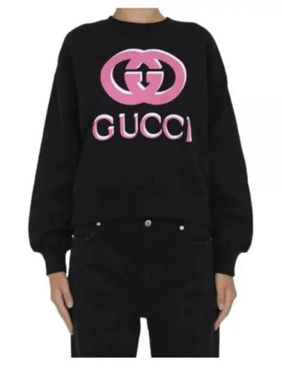 Jersey Print Cotton Sweatshirt Black - GUCCI - BALAAN 2