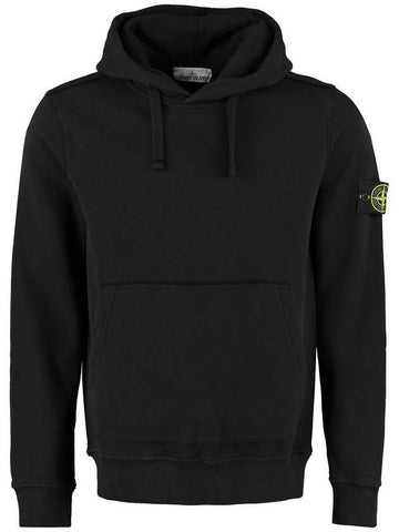 Men's Wappen Patch Brushed Cotton Hoodie Black - STONE ISLAND - BALAAN 1