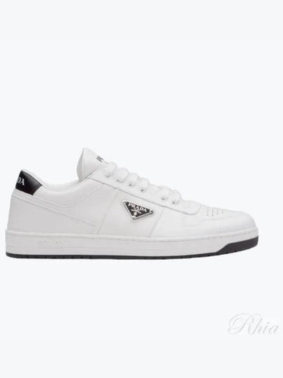 Downtown Triagle Logo Leather Low Top Sneakers White - PRADA - BALAAN 2