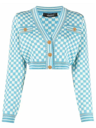 Check Crop Wool Cardigan Sky Blue - VERSACE - BALAAN 2