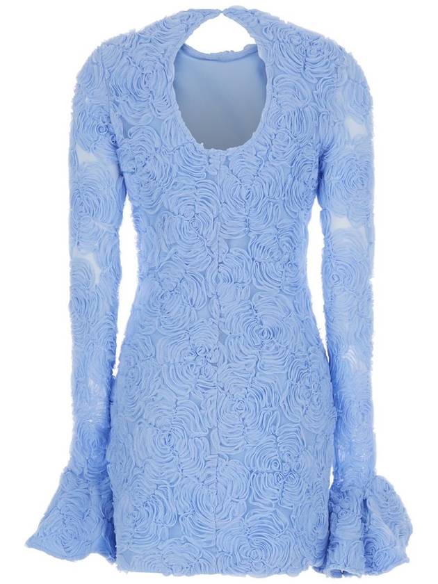 Light Blue Mini Dress With Puffed Long Sleeves And All-Over Floral Motif In Tech Fabric Woman - ROTATE - BALAAN 2