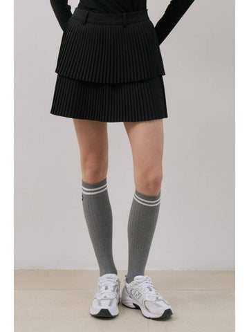 Heart logo double fine pleated skirt black - GOXO - BALAAN 1