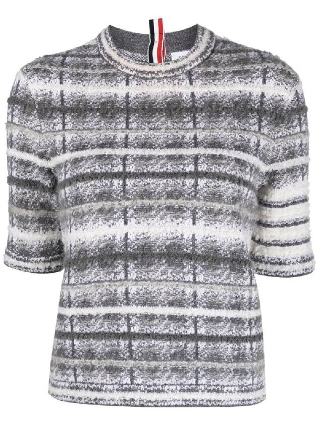 4 Bar Crew Neck Merino Mohair Knit Top Grey - THOM BROWNE - BALAAN 1