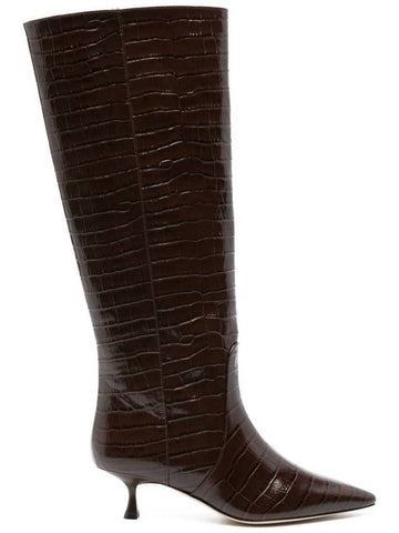 Stuart Weitzman Naomi High Boots In Crocodile-Effect Leather - STUART WEITZMAN - BALAAN 1